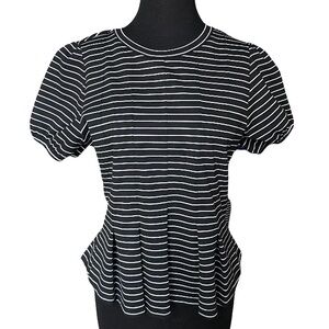 Maeve Anthropologie black and white striped peplum corset top size medium